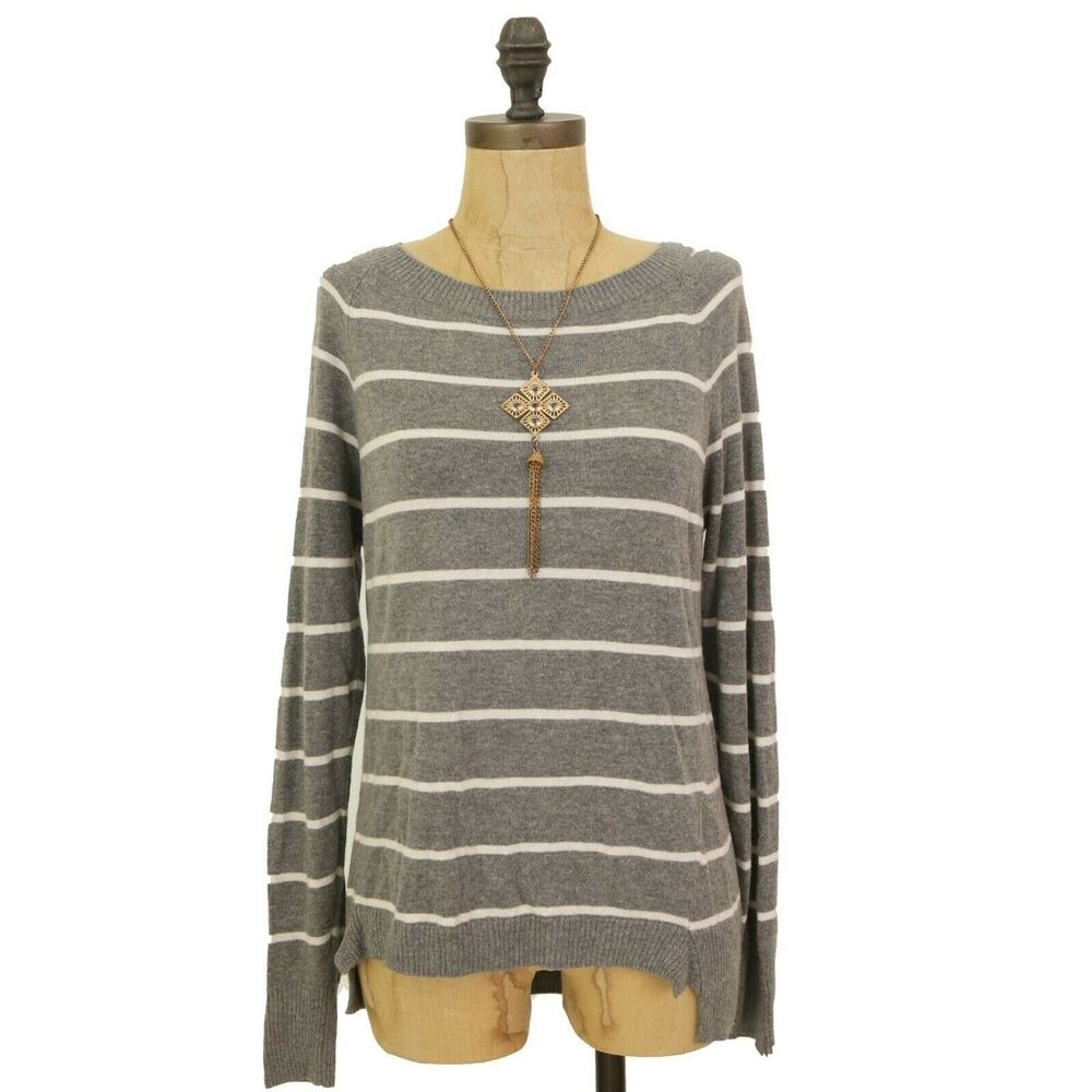 Banana Republic Pullover Sweater Top Size S Silk Blend Heather Gray White EUC B6